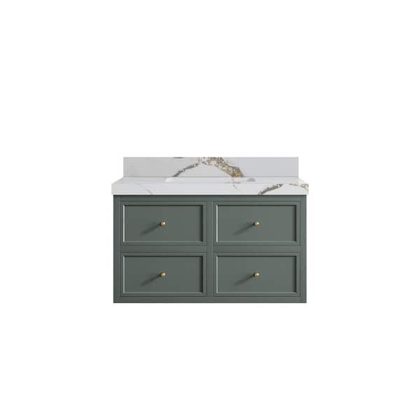 Willow Collections Roswell 36 in. W x 22 in. D x 36 in. H Single Sink Bath Vanity in Pewter Green with 2 in. Calacatta Gold qt. Top