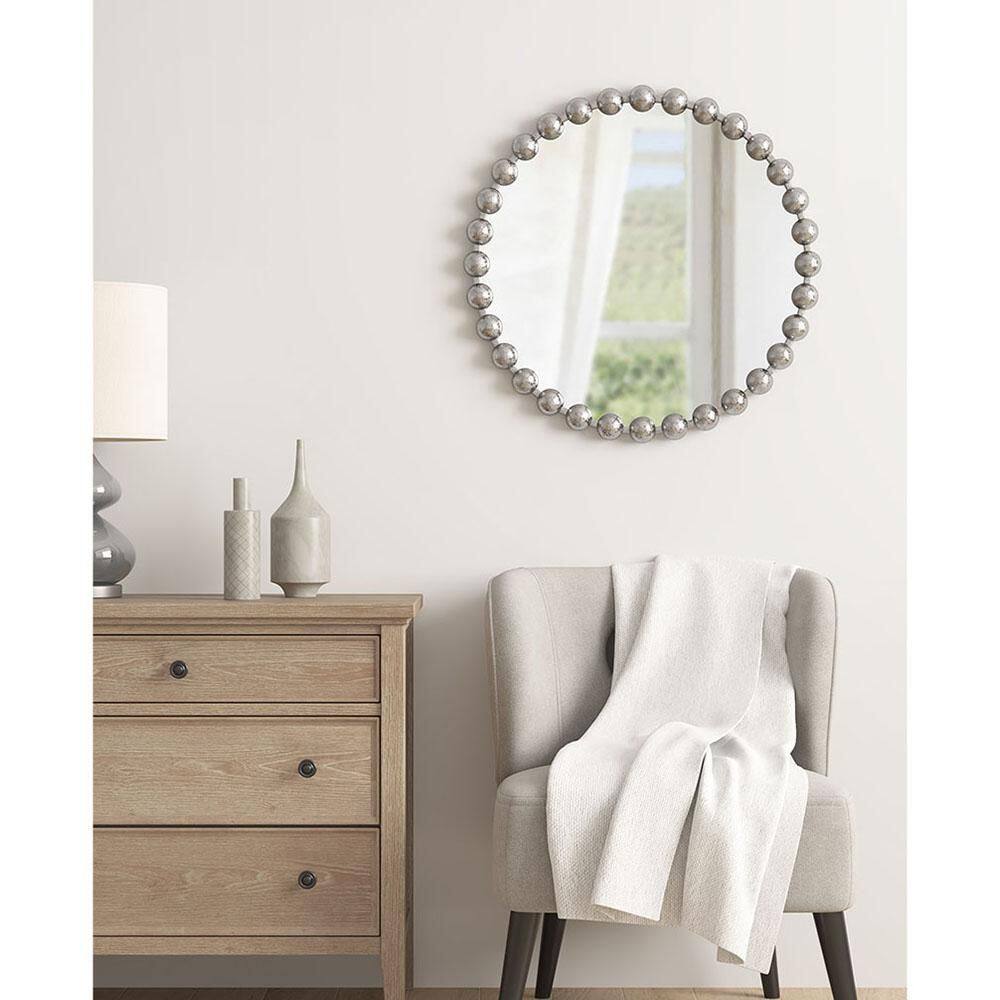 Marlowe 27" Round Silver Beaded Wall Mirror
