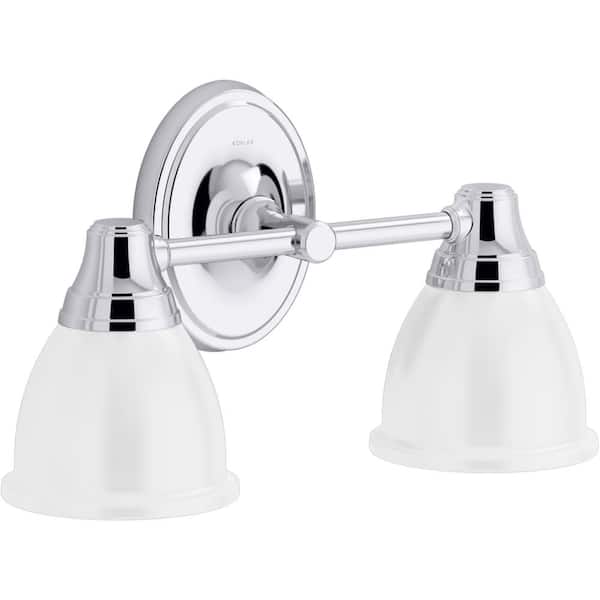 KOHLER Forte 2 Light Polished Chrome Indoor Bathroom Vanity Light Fixture, Position Facing Up or Down, UL Listed