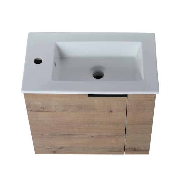 FUNKOL 22 in. W Modern Elegant Floating Wall Mounted Bathroom Vanity with White Ceramic Sink and Soft Close Door in Wooden