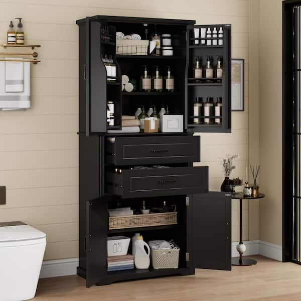 Black 72.5 in. H Storage Cabinet with 2-Drawers, Adjustable Shelf and Multi-Functional Storage Space