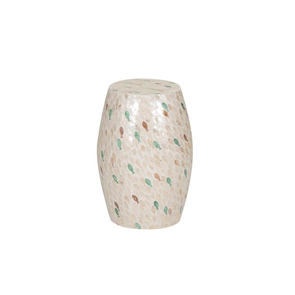 Linon Home Decor Kora 13.75 in. Ivory Round Capiz Shell Accent End Table