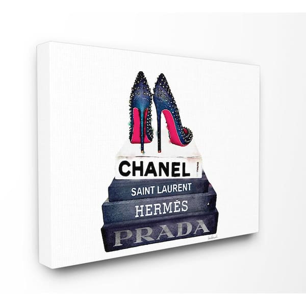 Stupell Industries 30 in. x 40 in. "Glam Fashion Book Set BW Stud Pump Heels" by Amanda Greenwood Printed Canvas Wall Art