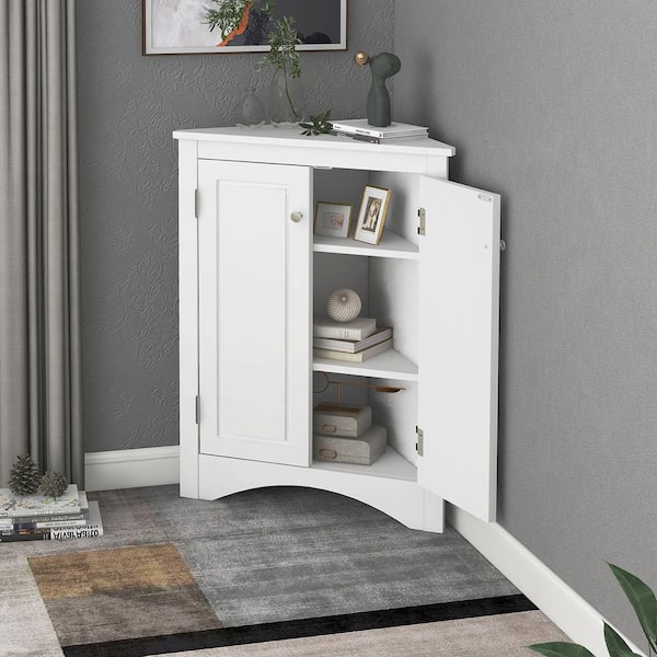 White Wood Corner Cabinet Drawer Home Storage Organizer Cupboard Furniture Shelf 