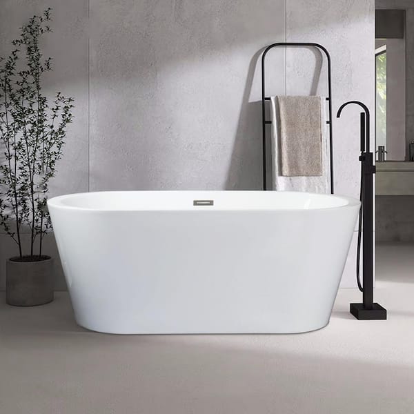 Satico 59 in. Contemporary Design Acrylic Soaking SPA Tub Flatbottom Non-Whirlpool Freestanding Bathtub in White