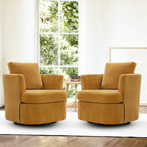 32 in. W Mustard Chenille Swivel Accent Barrel Chair Upholstered Armchair Comfy Sofa Chair 360°Club Chair (set of 2)
