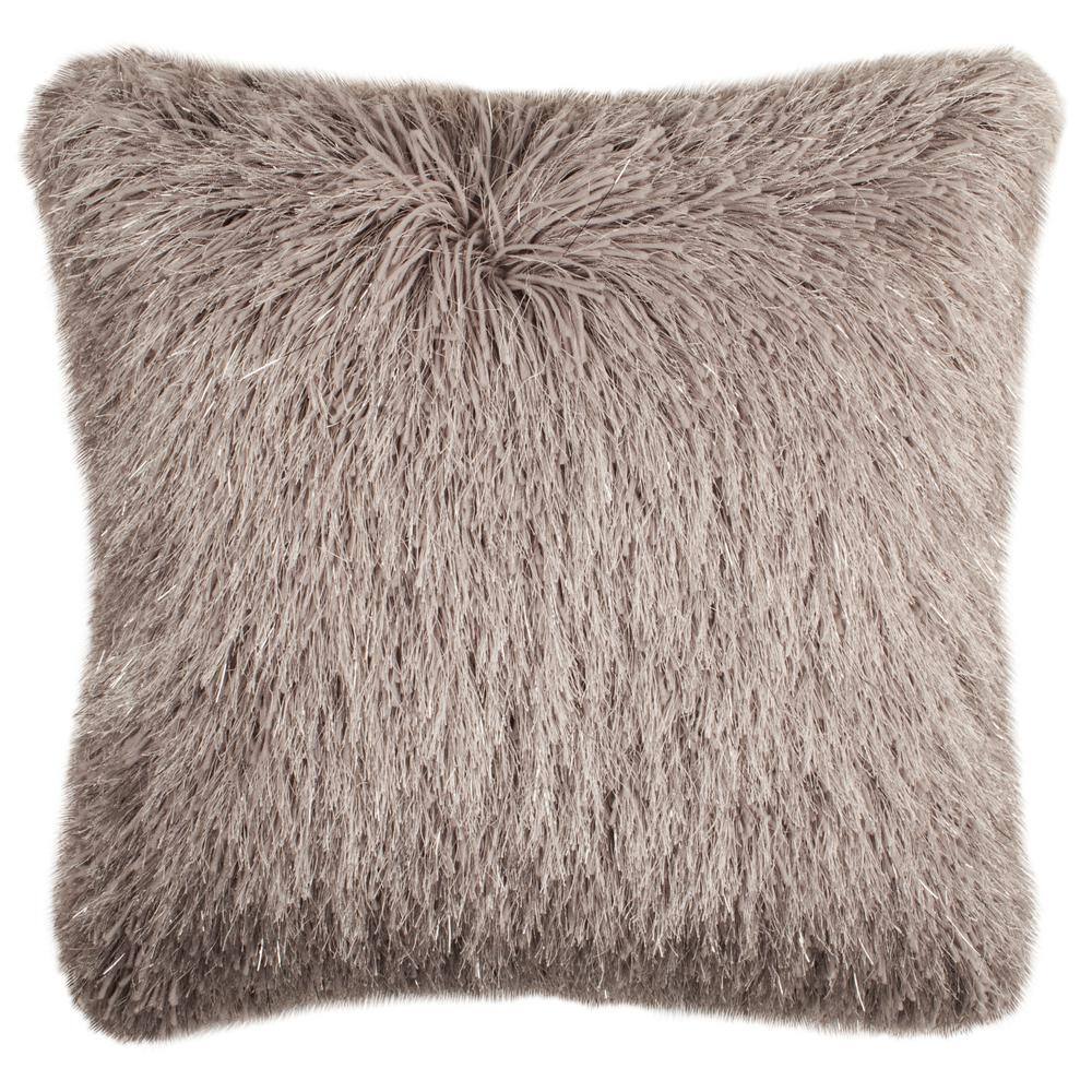20" x 20" Metallic Silver Shag Feather Fill Decorative Pillow