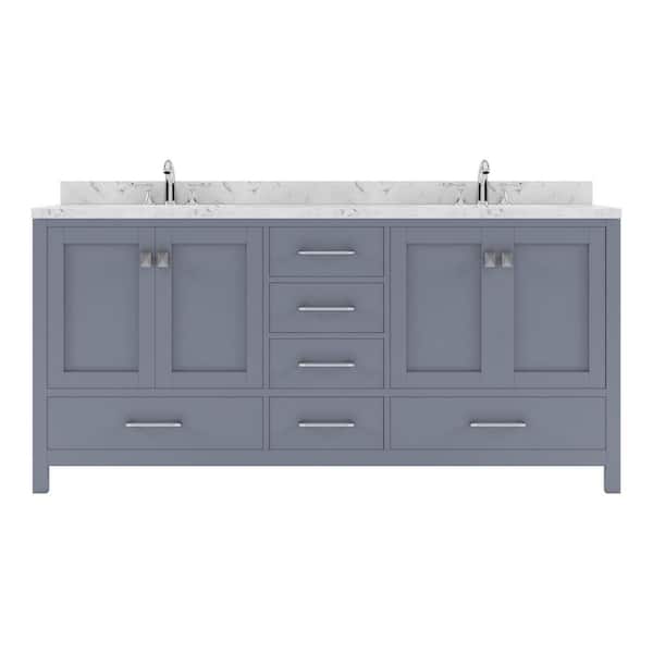 Virtu USA Caroline Avenue 72 in. W x 22 in. D x 35 in. H Double Sink Bath Vanity in Gray with Quartz Top