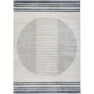 Astra Machine Washable Ivory Blue 7 ft. x 9 ft. Linear Contemporary Area Rug