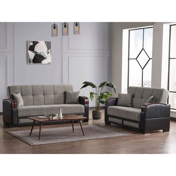 Maya Collection Convertible 62.59 in. Gray Chenille 2-Seat Loveseat with Storage