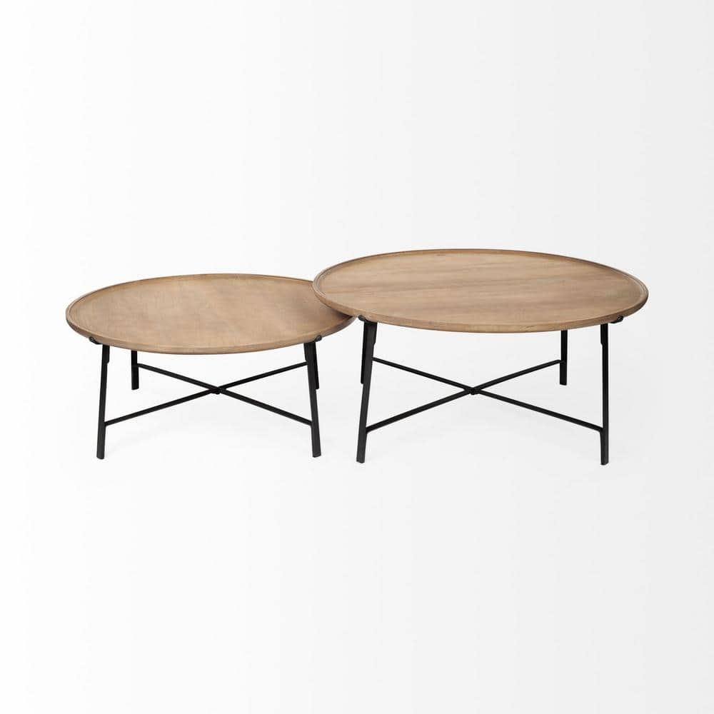 Helios Brown Wood and Black Metal Nesting Coffee Tables