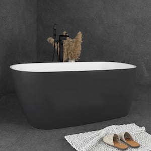 59 in. x 28 in. Freestanding Soaking Bathtub with Center Drain, White inside Grey outside