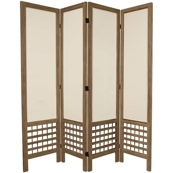 Oriental Furniture 5.5 ft. Burnt Grey Open Muslin 4-Panel Room Divider