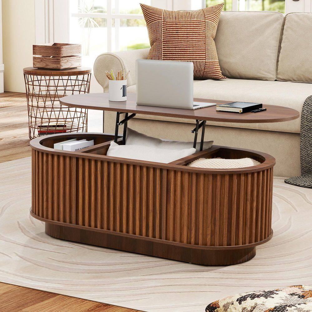 ATHMILE Square Strips Surround 43.3 in. Walnut Oval MDF Sofa