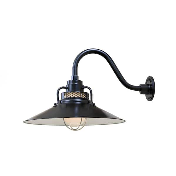 R Series 18 in. 1-Light Satin Black Railroad Shade