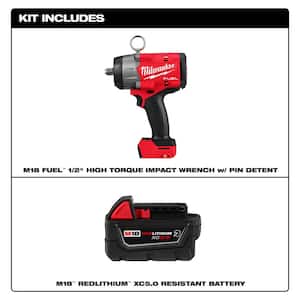 M18 FUEL 18V Lithium-Ion Brushless Cordless High Torque 1/2 in. Impact Wrench w/Pin Detent w/5.0 Ah Battery
