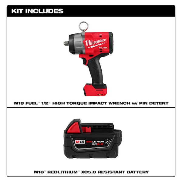 M18 FUEL 18V Lithium-Ion Brushless Cordless High Torque 1/2 in. Impact Wrench w/Pin Detent w/5.0 Ah Battery