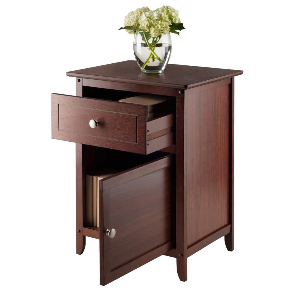 Transitional Walnut Nightstand with Drawer and Cabinet Storage
