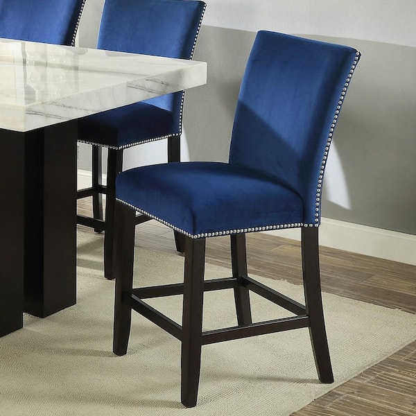 Camila Blue Velvet Counter Chair (Set of 2)