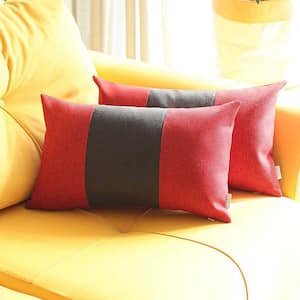 Bohemian Jacquard Red & Black 12 in. x 20 in. Lumbar Solid Throw Pillow Set of 2