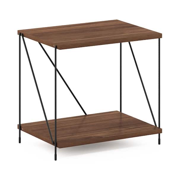 Furinno Besi 16.54 in. W Walnut Cove Industrial Side Table with Metal Frame Bookcase