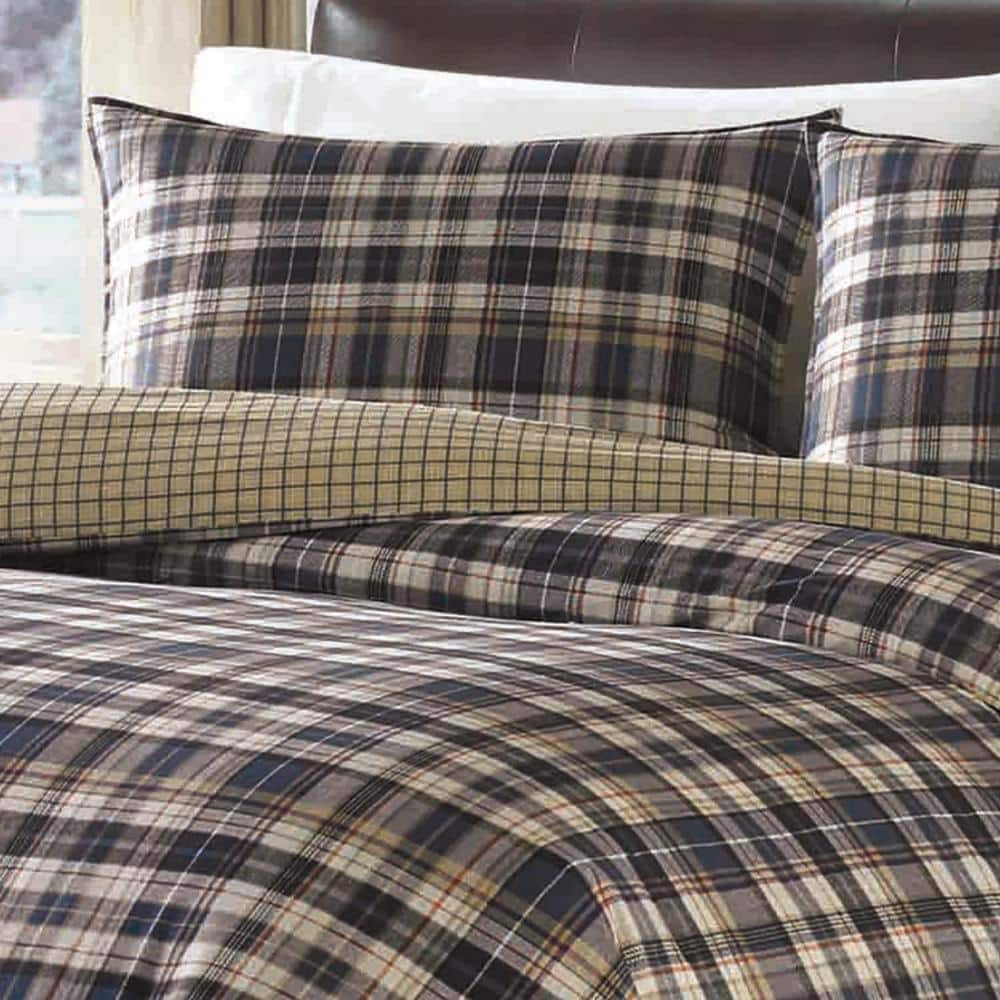 Indigo Plaid Cotton Flannel Full/Queen Duvet Cover Set