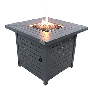 25 in. H x 30 in. W Metal Propane/Natural Gas Outdoor Fire Pit Table with Lid Cover, 40,000 BTU in Gray