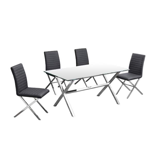 Best Master Furniture Cecil 5-Piece Grey Rectangular Silver Dining Set