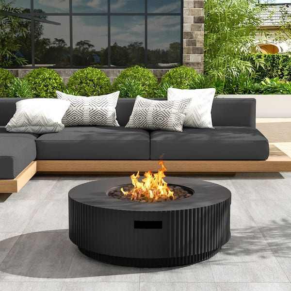 Archer 30 in. 40000 BTU Patio Mgo Lightweight Concrete Propane Outdoor Fire Pit Table with Lid Matte Black