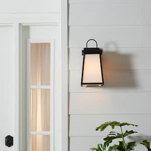 Founders Medium 1-Light Black Transitional Exterior LED Outdoor Wall Sconce with Clear and White Glass Panels Included