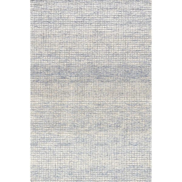 RUGS USA Melrose Checked Wool Light Blue & Grey 9 ft. x 12 ft. Indoor/Outdoor Patio Rug