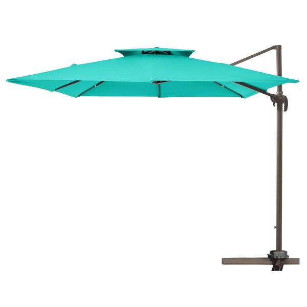 10 ft. Round Cantilever Tilt Patio Umbrella with Crank in Peacook Blue