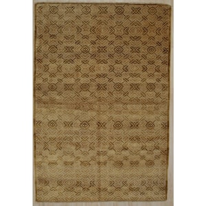 Gold Handmade Wool Transitional Ningxia Rug, 10' x 14'