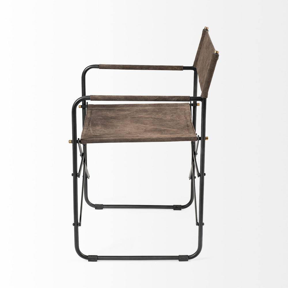 Brown Leather Upholstered Arm Chair with Metal Frame