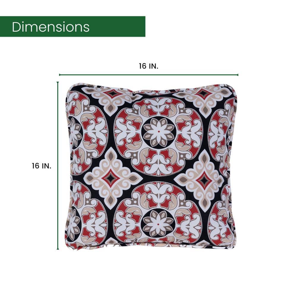 Medallion Red and Black 16'' Square Indoor/Outdoor Throw Pillows, Set of 2