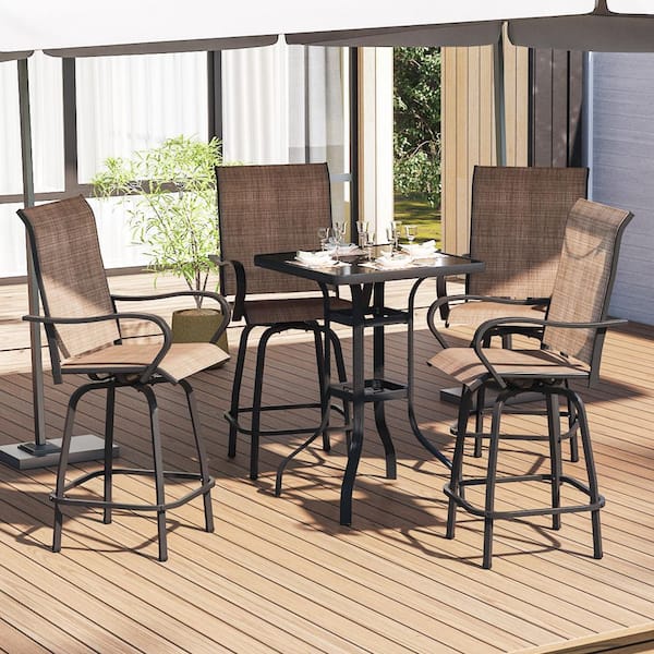 Unbranded 5-Piece Outdoor Swivel Bar Stools Set Steel with High Swivel Bistro Chairs and Square Table