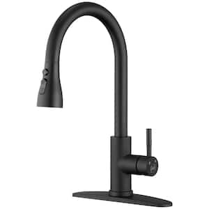 Single Handle Pull Down Sprayer Kitchen Faucet High Arc Stainless Steel Faucet with 3-Function Sprayer in Matte Black