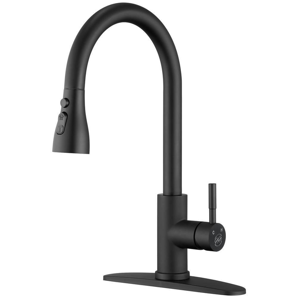 Matte Black Stainless Steel High-Arc Kitchen Faucet with Pull-out Spray