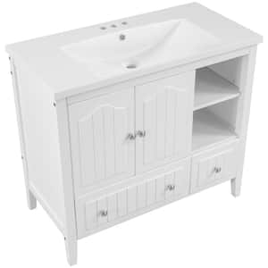36 in. W x 18.03 in. D x 32.13 in. H 1-Sink Freestanding Bath Vanity in White with White Ceramic Top