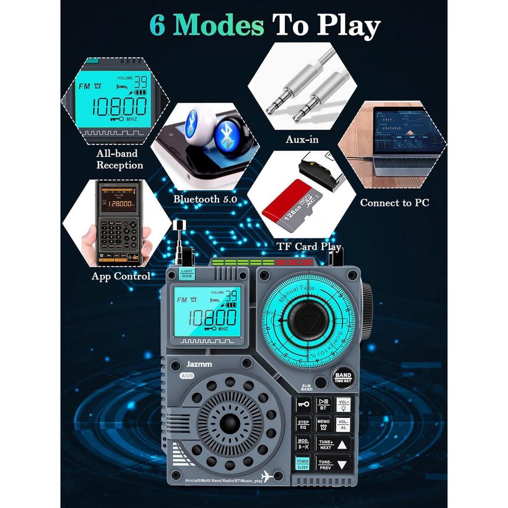 Portable Gray Multi-Band Shortwave Radio with Bluetooth and App Control