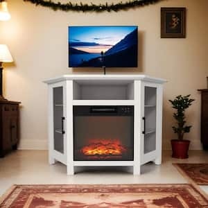 44.45 in. Freestanding Electric Fireplace TV Stand with LED Electric Fireplace in White