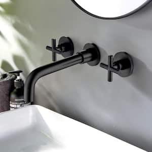 Double Handle Wall Mount Bathroom Sink Faucet in Matte Black