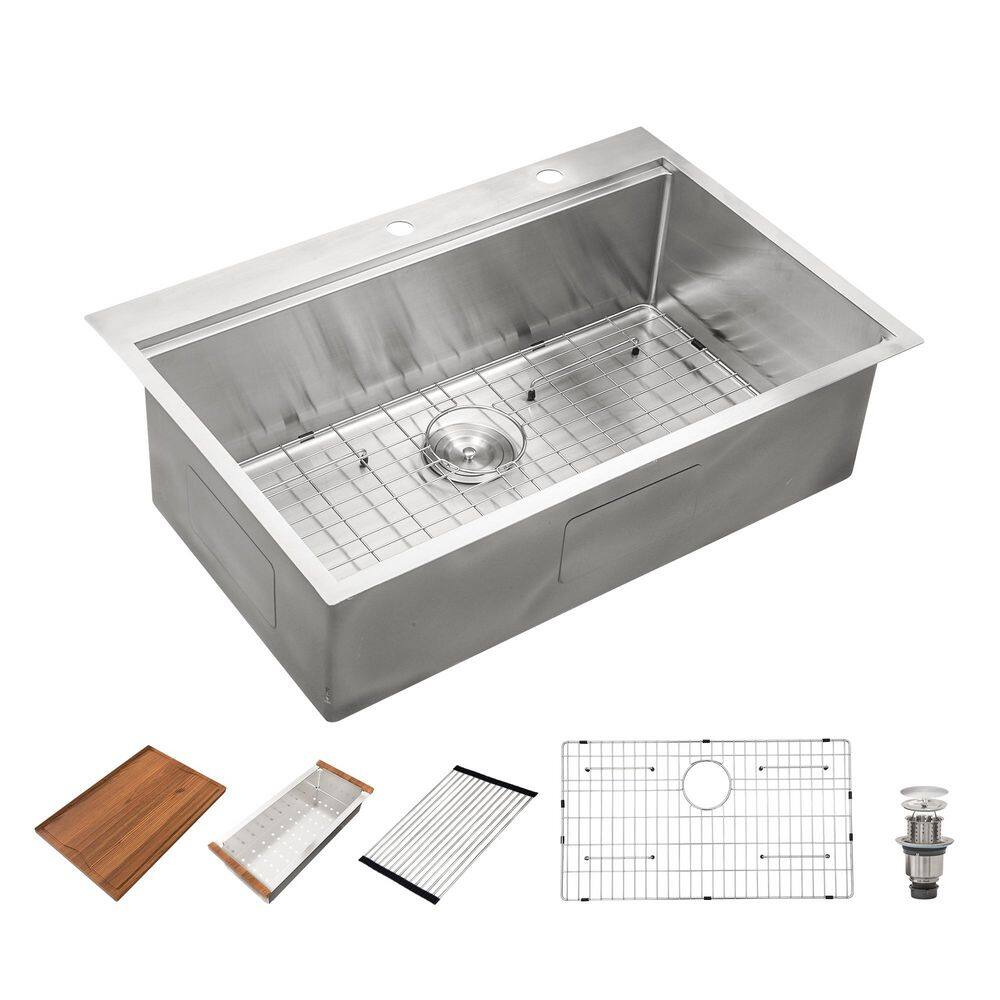 33 in. Drop In Large Single Bowl 16-Gauge 304 Stainless Steel Workstation Kitchen Sink, Deep TopMount Sink Set price history on PriceWatchPro