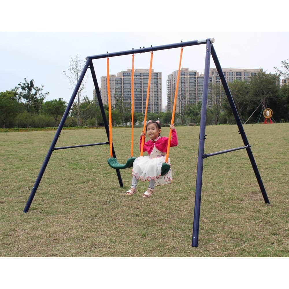 Blue and Orange Two Station Metal Outdoor Swing Set