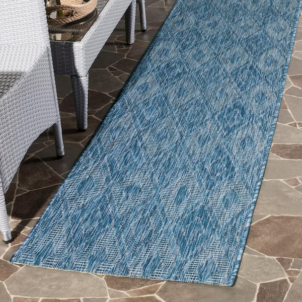Courtyard Navy/Navy 2 ft. x 18 ft. Solid Color Diamond Indoor/Outdoor Runner Rug