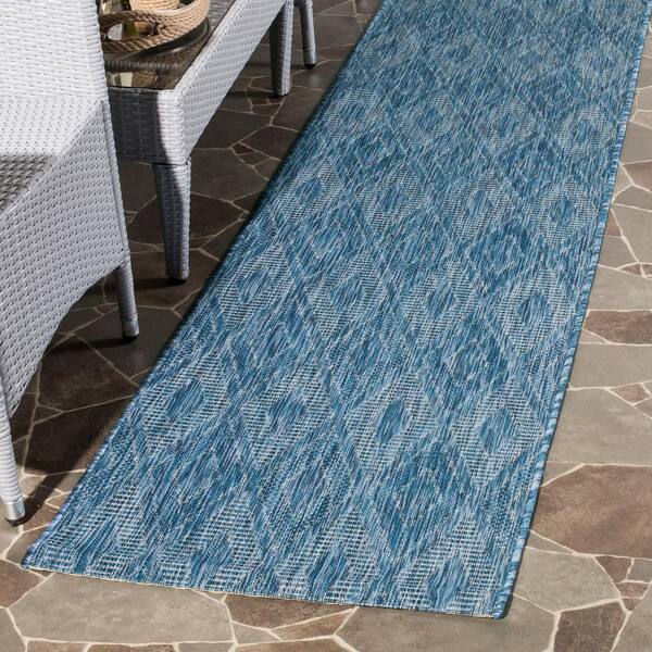 Courtyard Navy 2 ft. x 7 ft. Solid Indoor/Outdoor Patio  Runner Rug