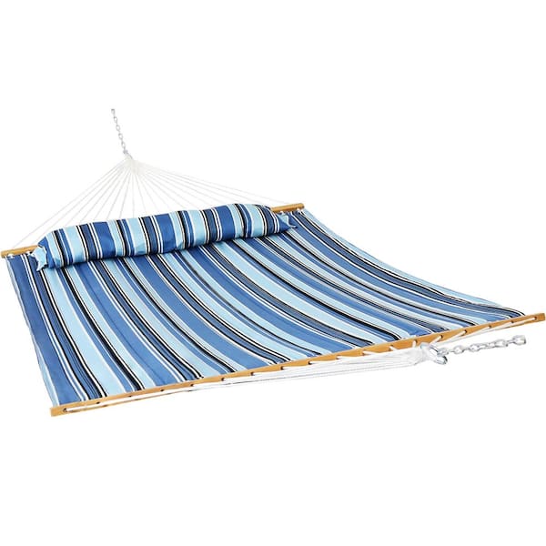 Sunnydaze 10.8 ft. Hammock Bed Hammock and Pillow with Spreader Bar Misty Beach