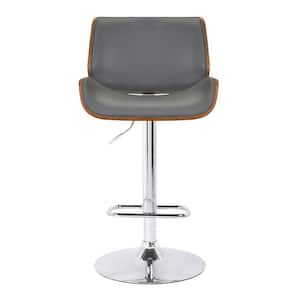 Gray Upholstered Chrome Base Adjustable Bar Stool