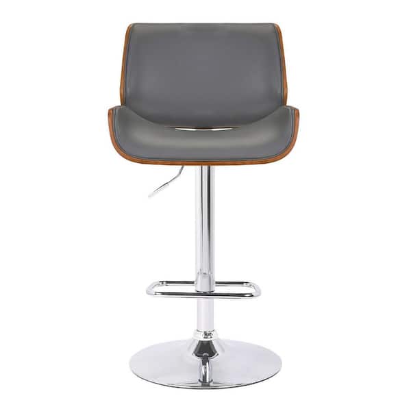 HomeRoots Gray Upholstered Chrome Base Adjustable Bar Stool