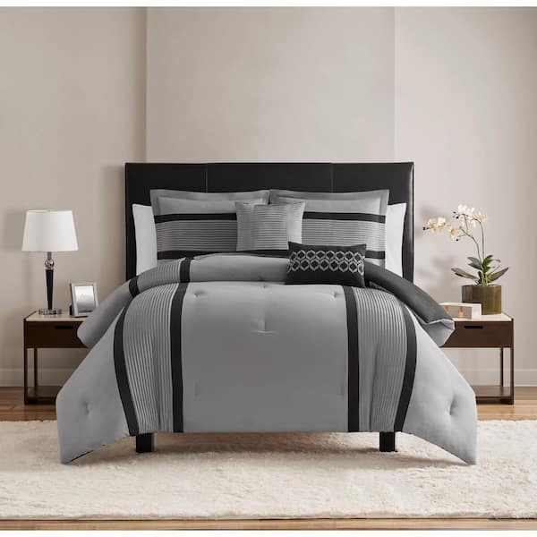 Hamden Pleated Grey 5-Piece Soft Microfiber Comforter Set - Full/Queen